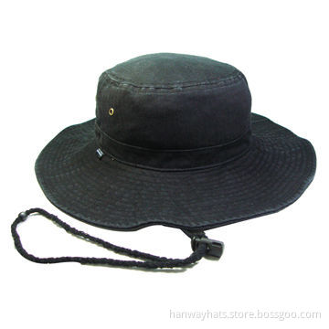 Women's Floppy Hat, Black Garment Washed, Self-fabric Band